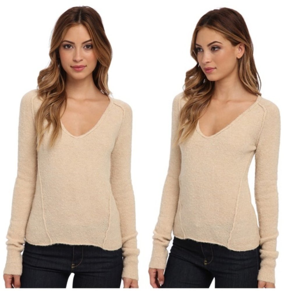 Free People V-Neck Sweater in Camel Color